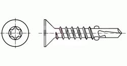 Šroub TEX samovrtný s drážkou TORX zápustná hlava DIN 7504PT + křidélka